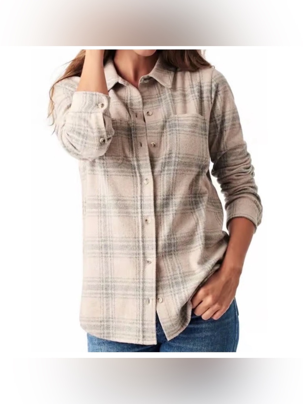 FAHERTY- Stretchy Legend Sweater Shirt Light Pink Plaid Size M